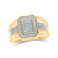 The 10k Yellow Gold Diamond Cluster Ring 1/3 Cttw features a wide band and a rectangular diamond-encrusted center with sparkling accents—a gorgeous cluster ring for any occasion.