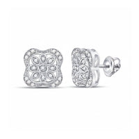 Sterling Silver Diamond Flower Earrings 1/8 Cttw close-up detail - GOLDZENN