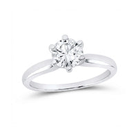 Introducing the 14k White Gold Round Diamond Solitaire Bridal Ring 1Cttw—a sophisticated ring featuring a brilliant-cut round diamond in a classic six-prong setting, crafted from polished 14K white gold and elegantly displayed against a white background.