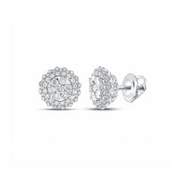 14k White Gold Diamond Halo Cluster Earrings 1 Cttw close-up detail - GOLDZENN