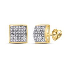  10k Yellow Gold Round Diamond Square Earrings 1/5 Cttw