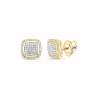 1/2CTW Cushion Diamond Earrings in 10K Yellow Gold close-up detail - GOLDZENN
