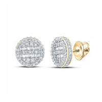 The 3/4CTW Baguette Diamond Circle Earrings in 10K Gold feature concentric circles of diamonds with a central baguette row and secure screw-backs—elegant diamond cluster earrings for any occasion.