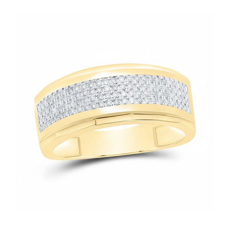 The 10K Yellow Gold Diamond Band Ring 1/3 Cttw features a central strip of sparkling diamonds set against polished gold for a striking, elegant look.