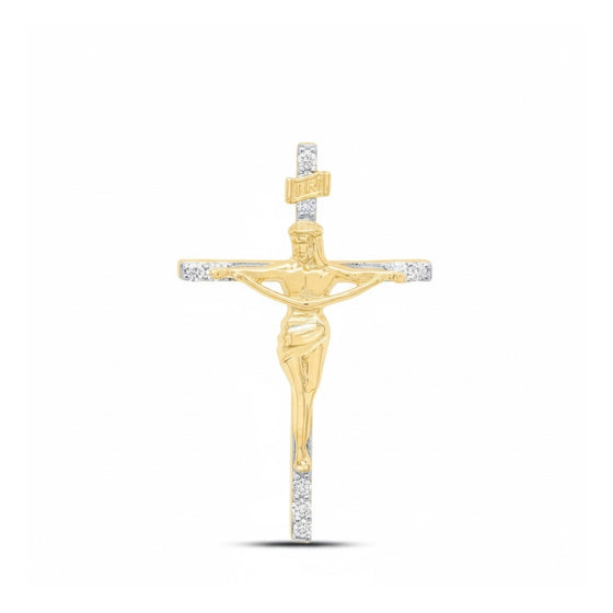 Colgante de cruz de Jesús con diamantes de 1/10 CTW en oro amarillo de 10 quilates