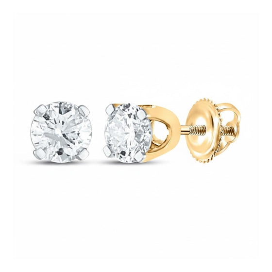 Pendientes de aro solitario de diamante redondo de 3/4CTW - Oro amarillo de 14K