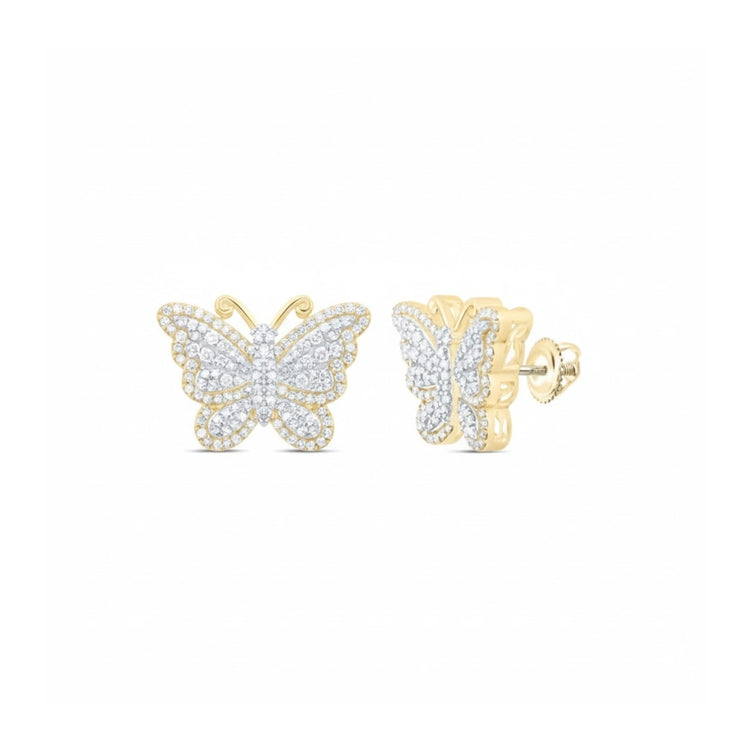 10k Gold Butterfly Diamond Earrings 1 1/2CTW close-up detail - GOLDZENN