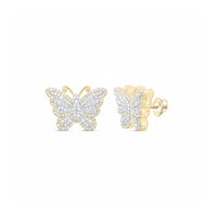 10k Gold Butterfly Diamond Earrings 1 1/2CTW close-up detail - GOLDZENN