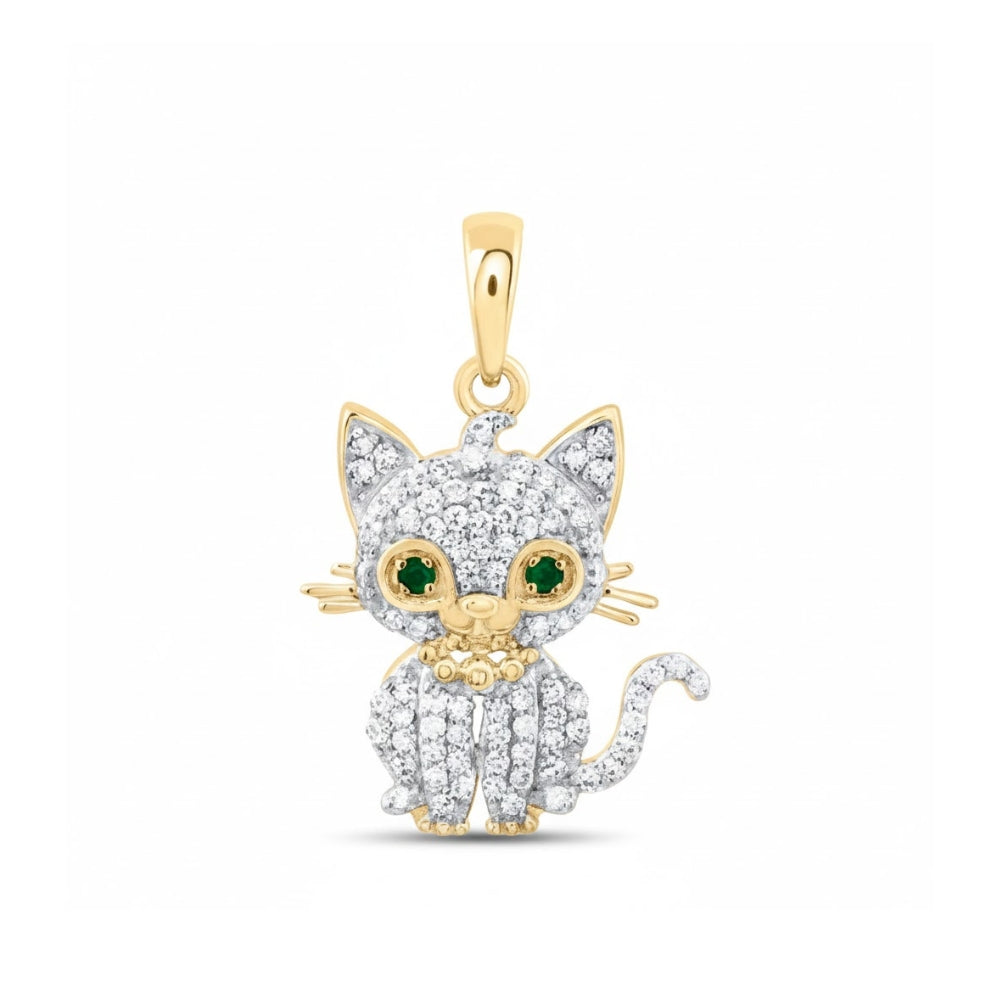 1/6CTW Diamond Cat Pendant in 10k Yellow Gold