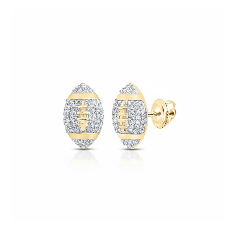 10k Gold Diamond Football Earrings 1/3 Cttw close-up detail - GOLDZENN