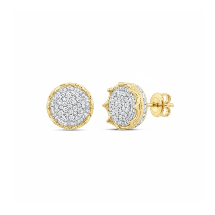 1CTW Natural Diamond P1 Round Men's Earring 10K Gold close-up detail - GOLDZENN