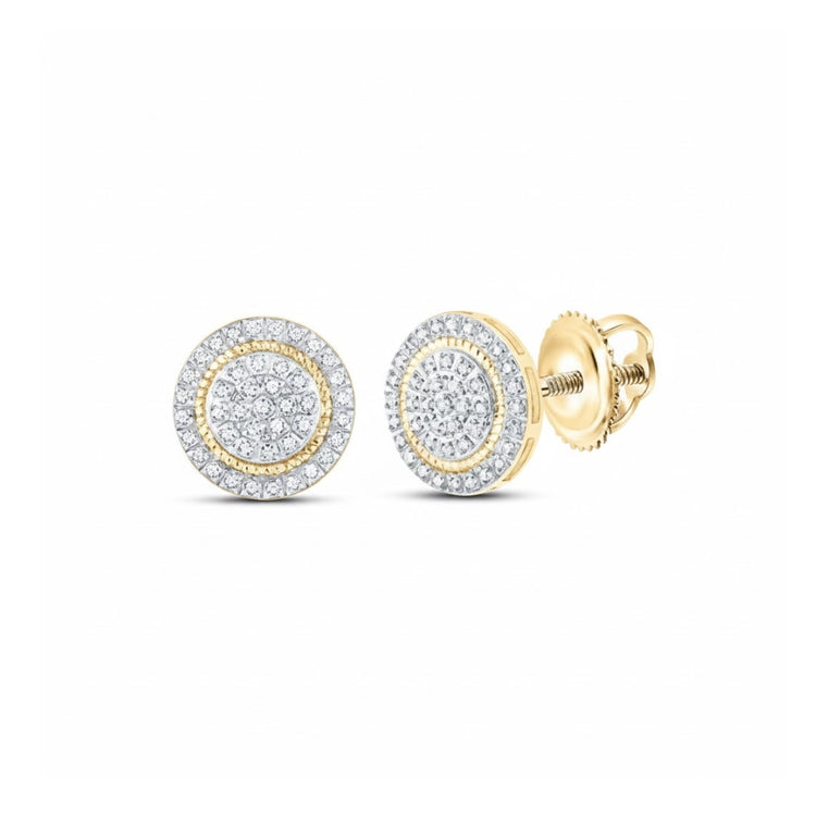 10k Yellow Gold Diamond Circle Earrings 1/4 Cttw close-up detail - GOLDZENN