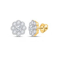 14K Gold Diamond Flower Cluster Earrings 2 Cttw close-up detail - GOLDZENN