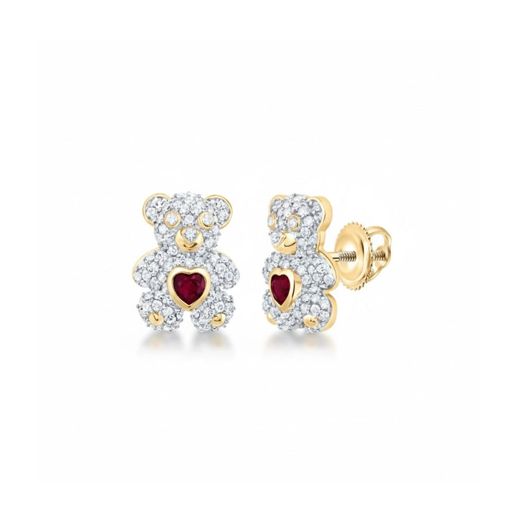 1/2CTW Teddy Bear Diamond Earrings in 10K Gold close-up detail - GOLDZENN