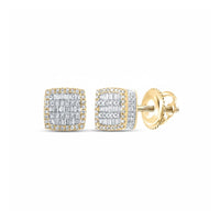 10k Gold Baguette Diamond Square Earrings 3/4 Cttw close-up detail - GOLDZENN