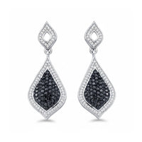10K White Gold Black Diamond Dangle Earrings 2 CTTW close-up detail - GOLDZENN