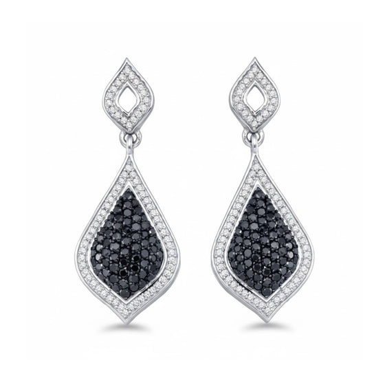 Pendientes colgantes de oro blanco de 10 quilates con diamantes negros (2 quilates)
