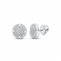 10k White Gold Diamond Circle Earrings 1/5 Cttw close-up detail - GOLDZENN