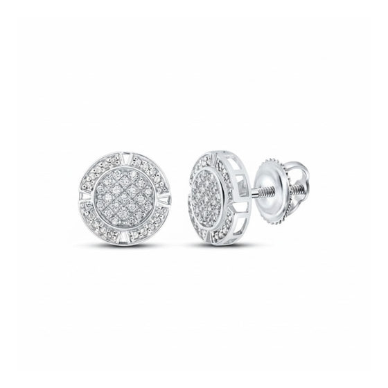 10k White Gold Diamond Circle Earrings 1/5 Cttw