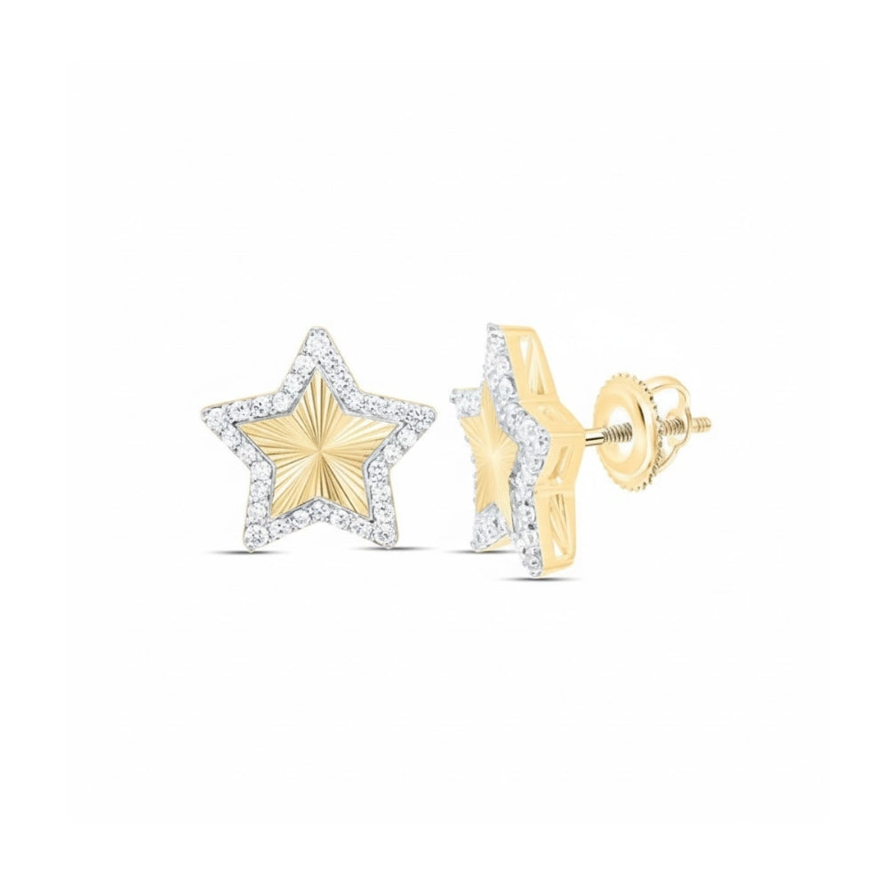 1/4CTW Natural Diamond Star Earrings 10K Yellow Gold