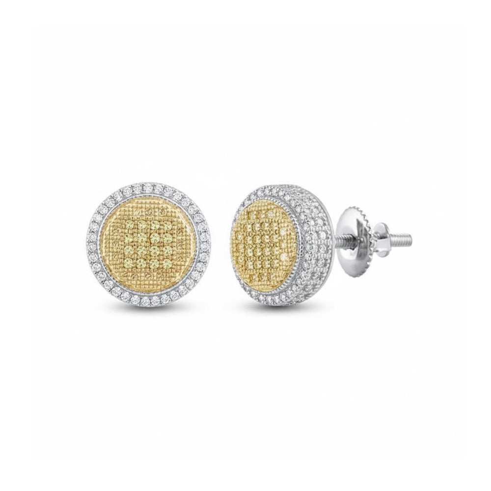 Sterling Silver Yellow Diamond Disk Earrings 1/10 Cttw
