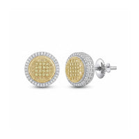 Sterling Silver Yellow Diamond Disk Earrings 1/10 Cttw close-up detail - GOLDZENN