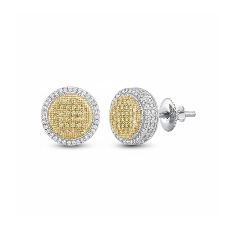 Sterling Silver Yellow Diamond Disk Earrings 1/10 Cttw close-up detail - GOLDZENN