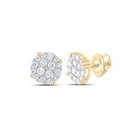 14k Yellow Gold Diamond Cluster Earrings 1/2 Cttw close-up detail - GOLDZENN