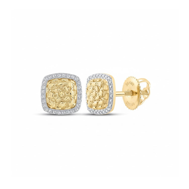 10k Gold Diamond Nugget Square Earrings 1/4 Cttw close-up detail - GOLDZENN