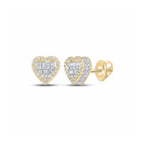 10K Gold Baguette Diamond Heart Earrings 3/8 Cttw close-up detail - GOLDZENN