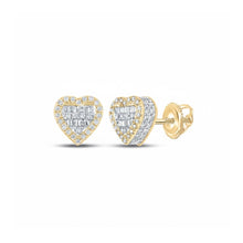  10K Gold Baguette Diamond Heart Earrings 3/8 Cttw