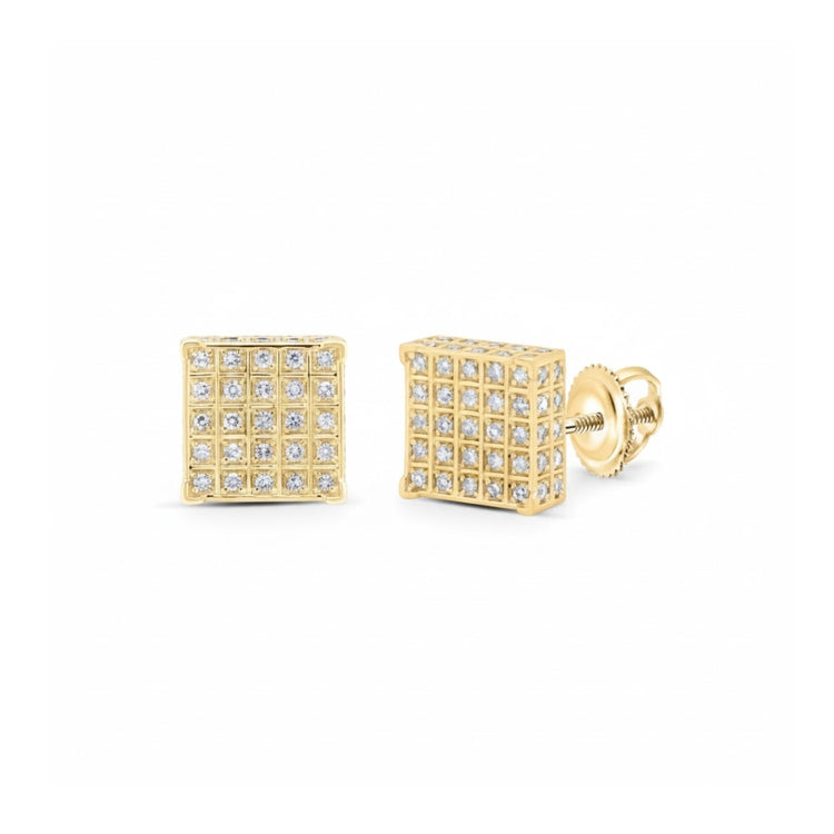 10k Gold Diamond Square Earrings 1/3 Cttw close-up detail - GOLDZENN