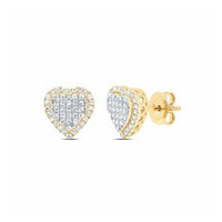 3/8CTW Diamond Heart Earrings 10K Yellow Gold close-up detail - GOLDZENN