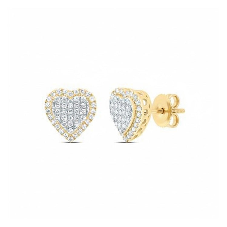 3/8CTW Diamond Heart Earrings 10K Yellow Gold close-up detail - GOLDZENN