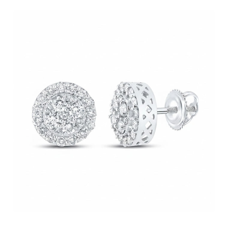 10k Gold Diamond Cluster Earrings 7/8 Cttw close-up detail - GOLDZENN
