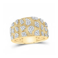 The 5/8CTW Natural Diamond Men's Nugget Ring in 10K gold features a textured, wide band adorned with clusters of sparkling white diamonds set in unique, irregular patterns.