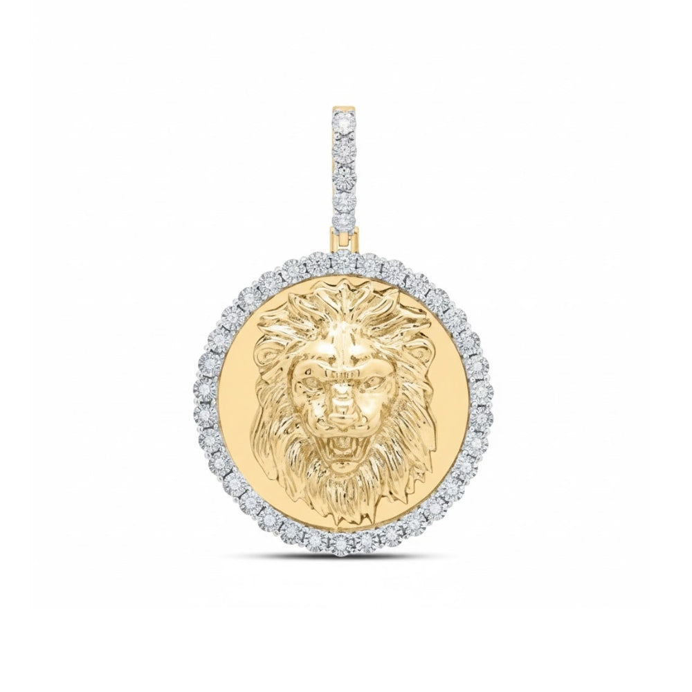 Lion Face Round Pendant Sterling Silver 1/6 CTW