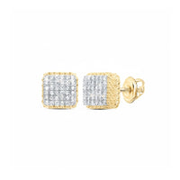 1/4CTW Natural Diamond Cushion Mens Earring 10K Gold close-up detail - GOLDZENN