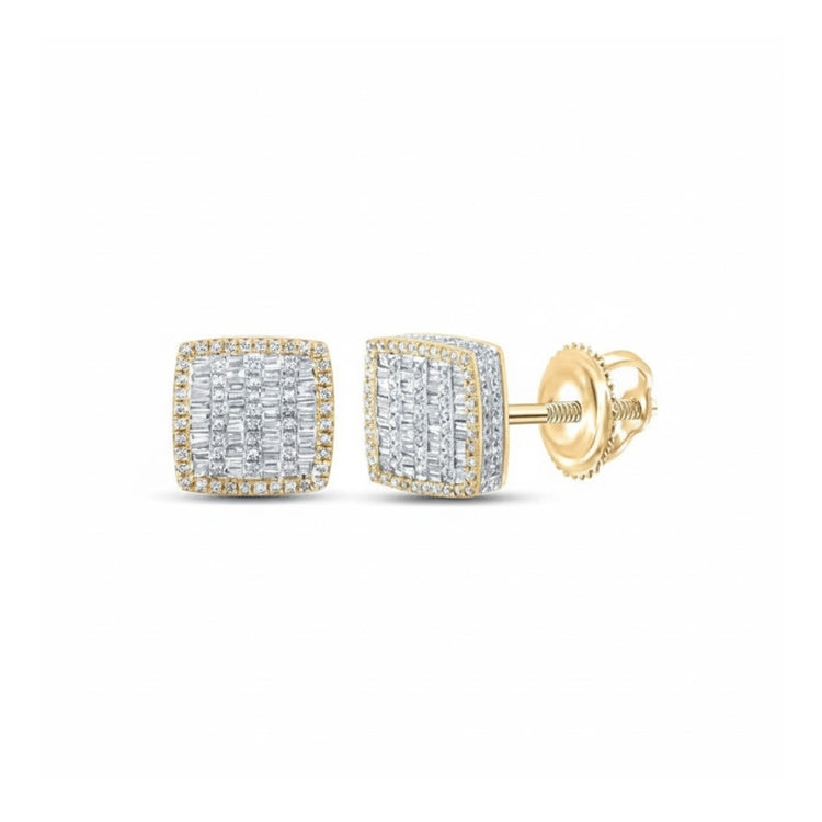 10k Yellow Gold Baguette Diamond Earrings 1 Cttw close-up detail - GOLDZENN