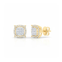 1/4CTW Cushion Diamond Earrings in 10K Yellow Gold close-up detail - GOLDZENN
