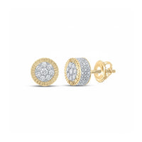 10k Gold Diamond Cluster Earrings 7/8 Cttw close-up detail - GOLDZENN