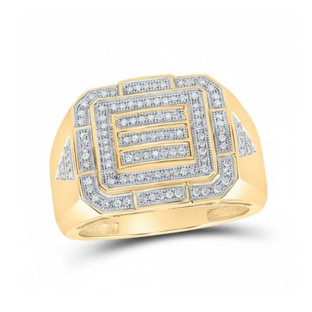 The 10k Yellow Gold Diamond Cluster Ring 1/3 Cttw features a bold geometric square design accented with sparkling diamonds in multiple rows on the top and sides.