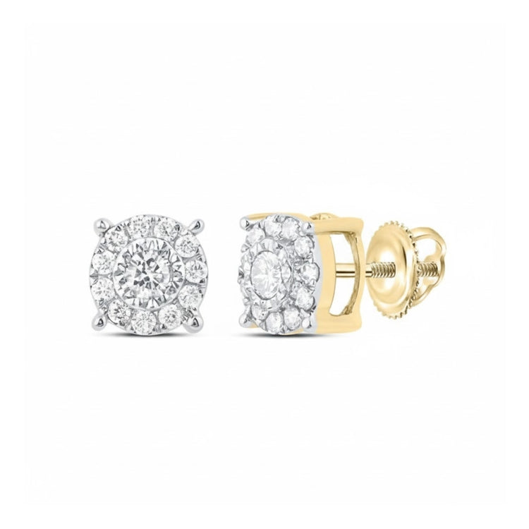 10k Gold Round Diamond Cluster Earrings 1/3 Cttw close-up detail - GOLDZENN