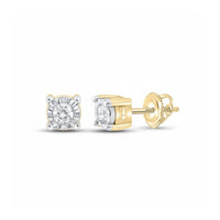 10k Yellow Gold Diamond Stud Earrings 1/20 Cttw close-up detail - GOLDZENN
