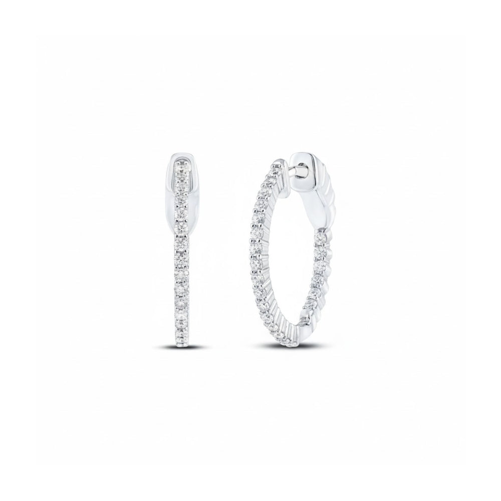 10k White Gold Round Diamond Hoop Earrings 1/2 Cttw