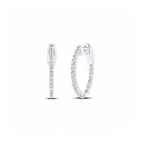 10k White Gold Round Diamond Hoop Earrings 1/2 Cttw close-up detail - GOLDZENN