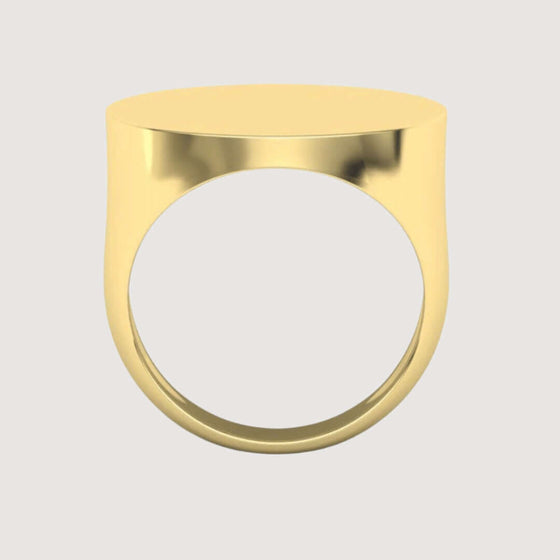 ALT=" 14k Gold Round Top Signet Ring – Timeless Sophistication 14k gold men’s round top signet ring. Polished, versatile, and classic. Perfect for fans of gold rings, mens rings, and elegant solid gold rings. "