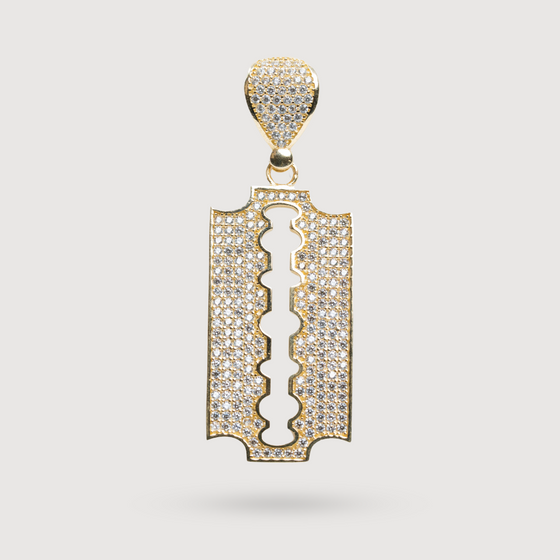 Shop Razor Blade Pendant with CZ Stones, expertly crafted in 14k Yellow Gold. 