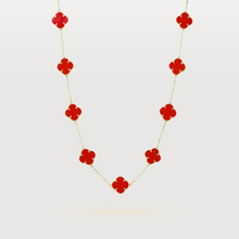  Coral Four Leaf Clover Women's Necklace in 14k Yellow Gold 