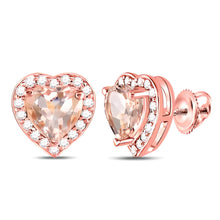  1-1/2CTW Morganite Heart Diamond Stud Earrings - 10K Rose Gold